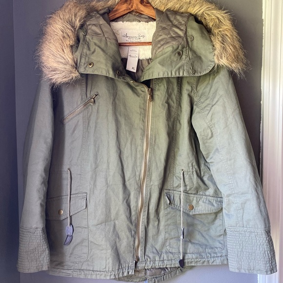 American Rag Jackets & Blazers - AMER. RAG | Olive Green Winter Coat, Fur Hood, XL